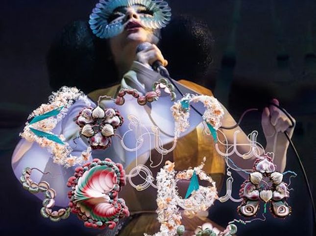 Björk at the cinema in Milan, with guests in the room