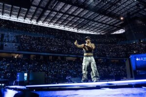 Geolier’s first time at San Siro (flying over the stadium)